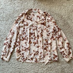 Lucky brand sheer floral print blouse with tie collar